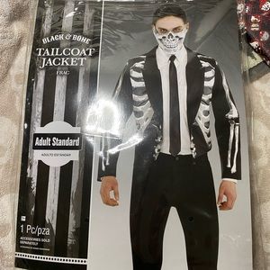 Black & Bone Tailcoat Jacket Skeleton Fancy Dress Up Halloween Adult Costume